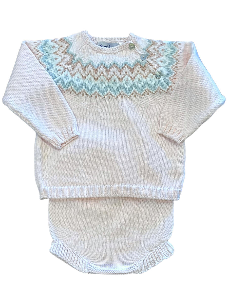 Fair Isle Herringbone Diaper Set- Pink