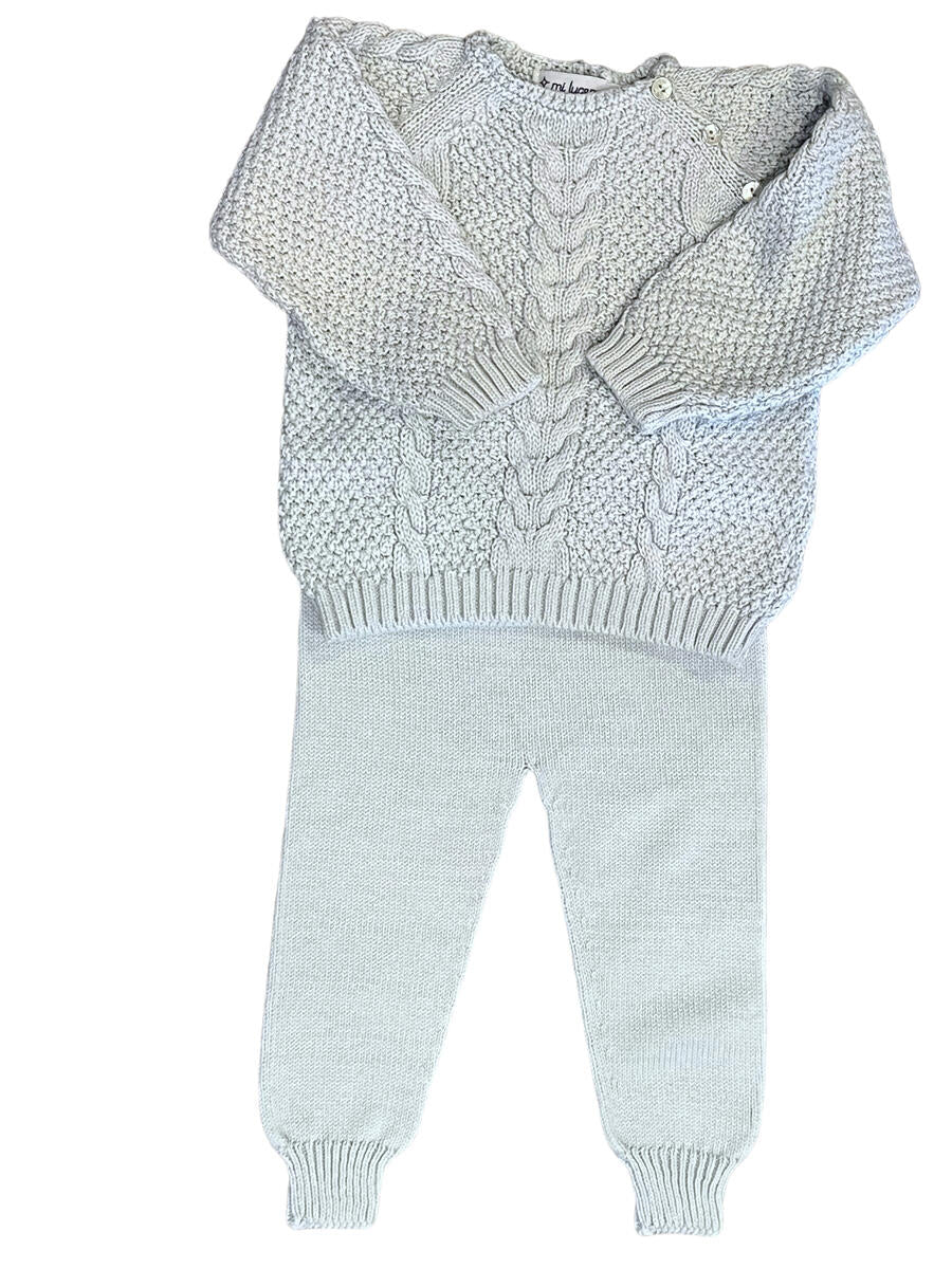 Cable and Rice Stitch Jogger Set Light Blue
