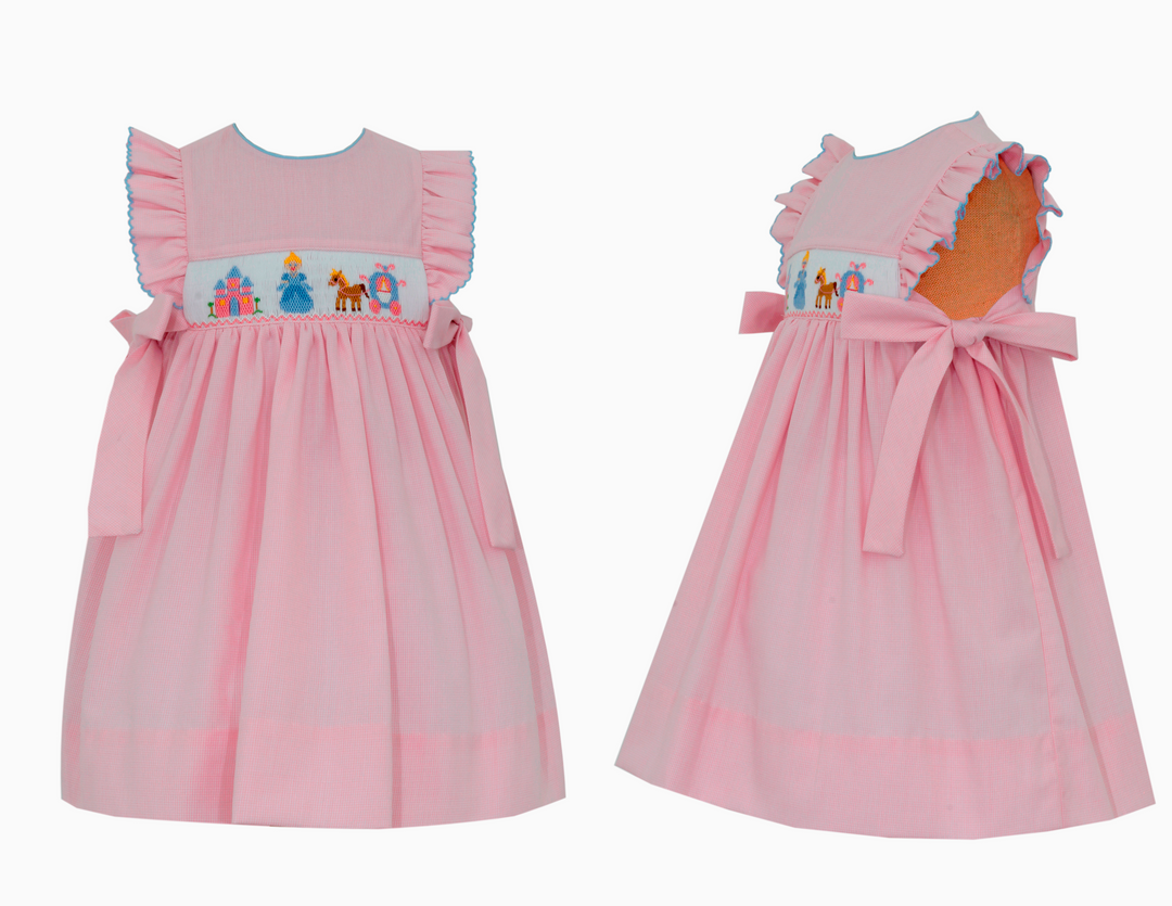 Pink gingham dress, princess smocking