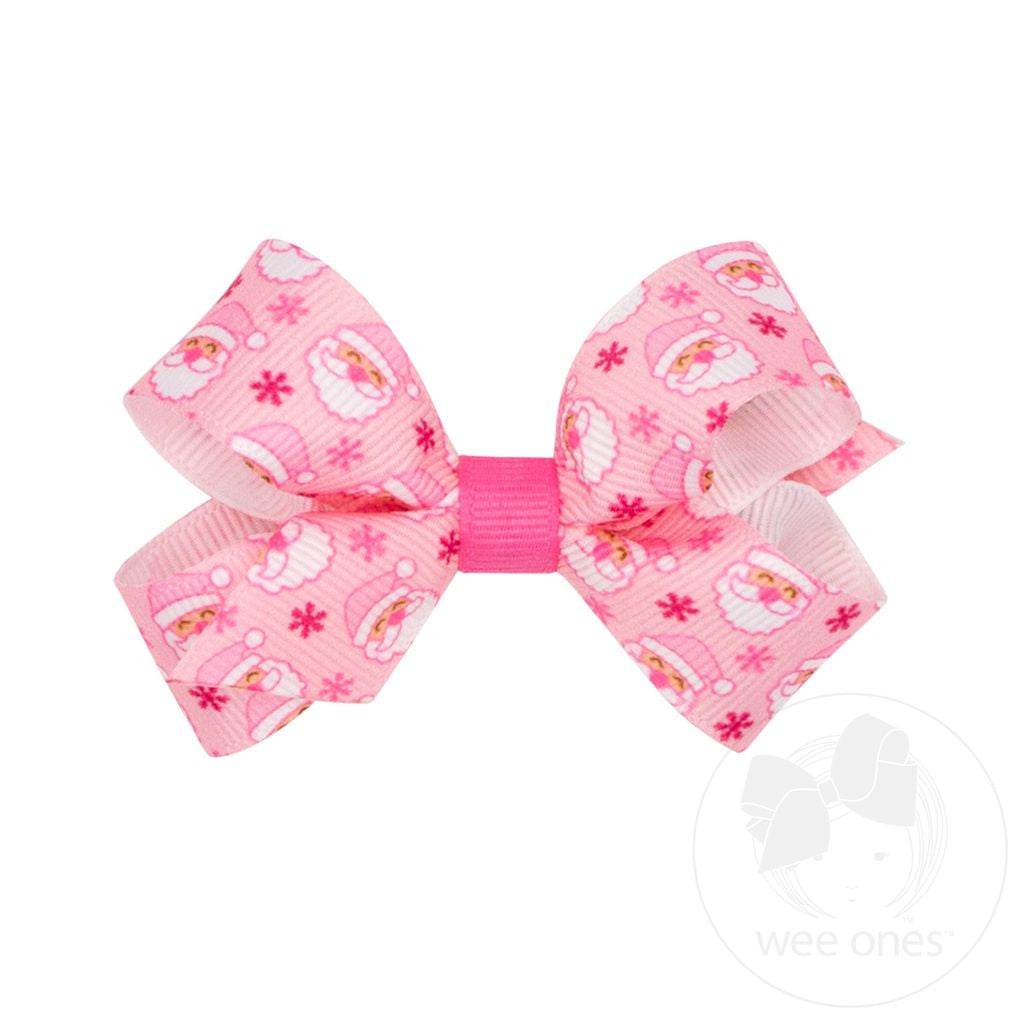 Mini Christmas Grosgrain Bow- Pink Santa