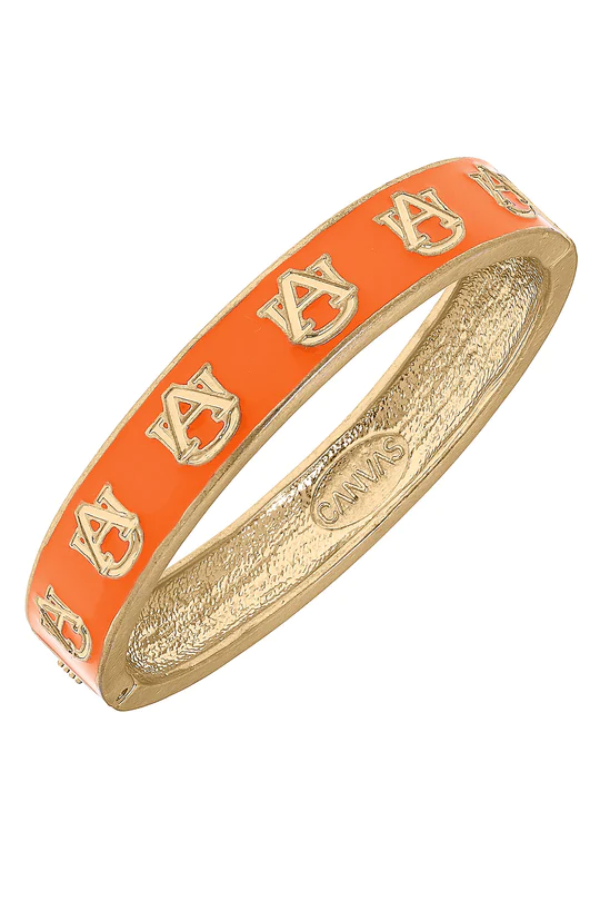 Auburn enamel logo hinge bangle bracelet- burnt orange