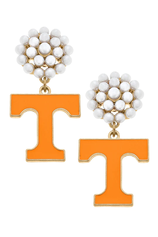 University of Tennessee pearl cluster drop earrings