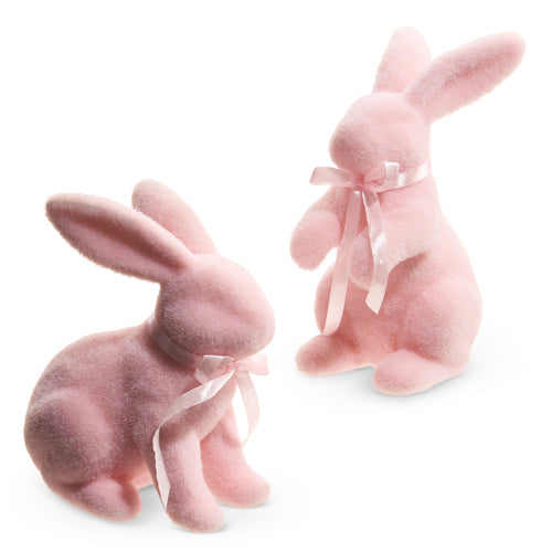 9" Flocked Bunny- Pink