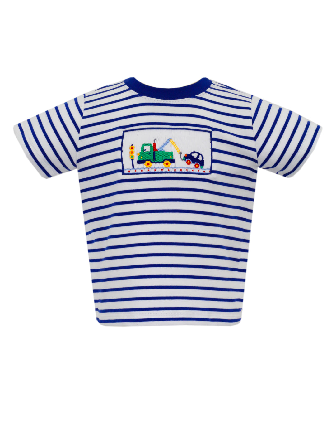 Knit Stripe Tee with Tow Truck Smocking
