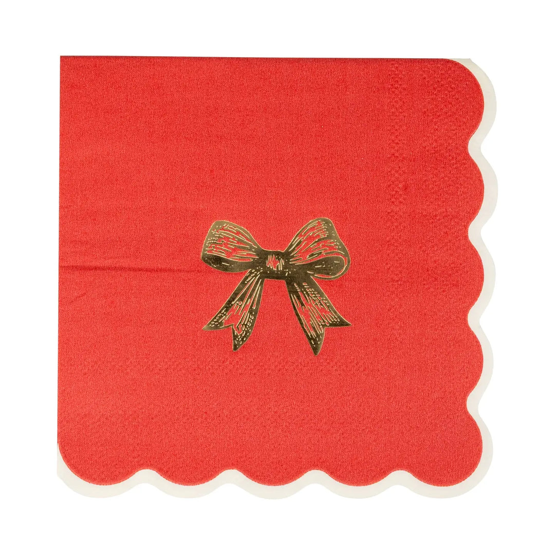 Gold/Red Bow Cocktail Napkin