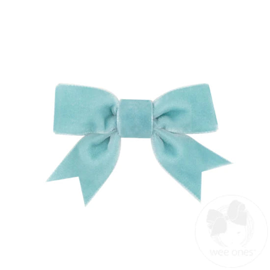 Mini Velvet Bowtie with Fancy Tails- Dusty Blue