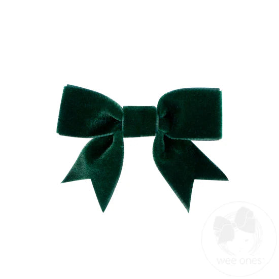 Mini Velvet Bowtie with Fancy Tails- Forest Green