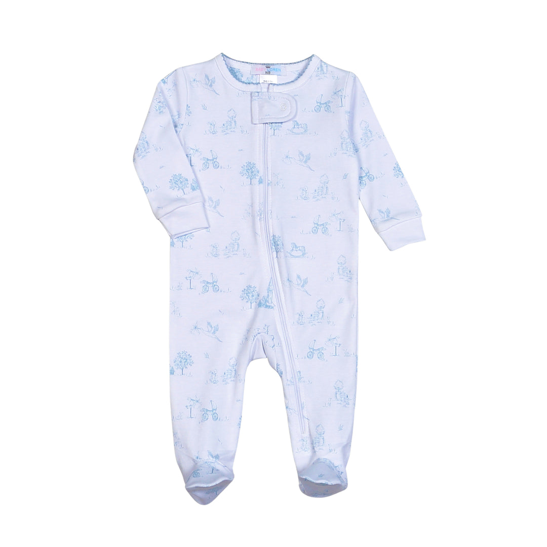 Blue Baby Toile Zipper Footie