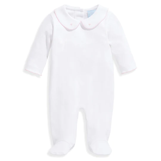 Embroidered Collared Pima Footie- Hearts