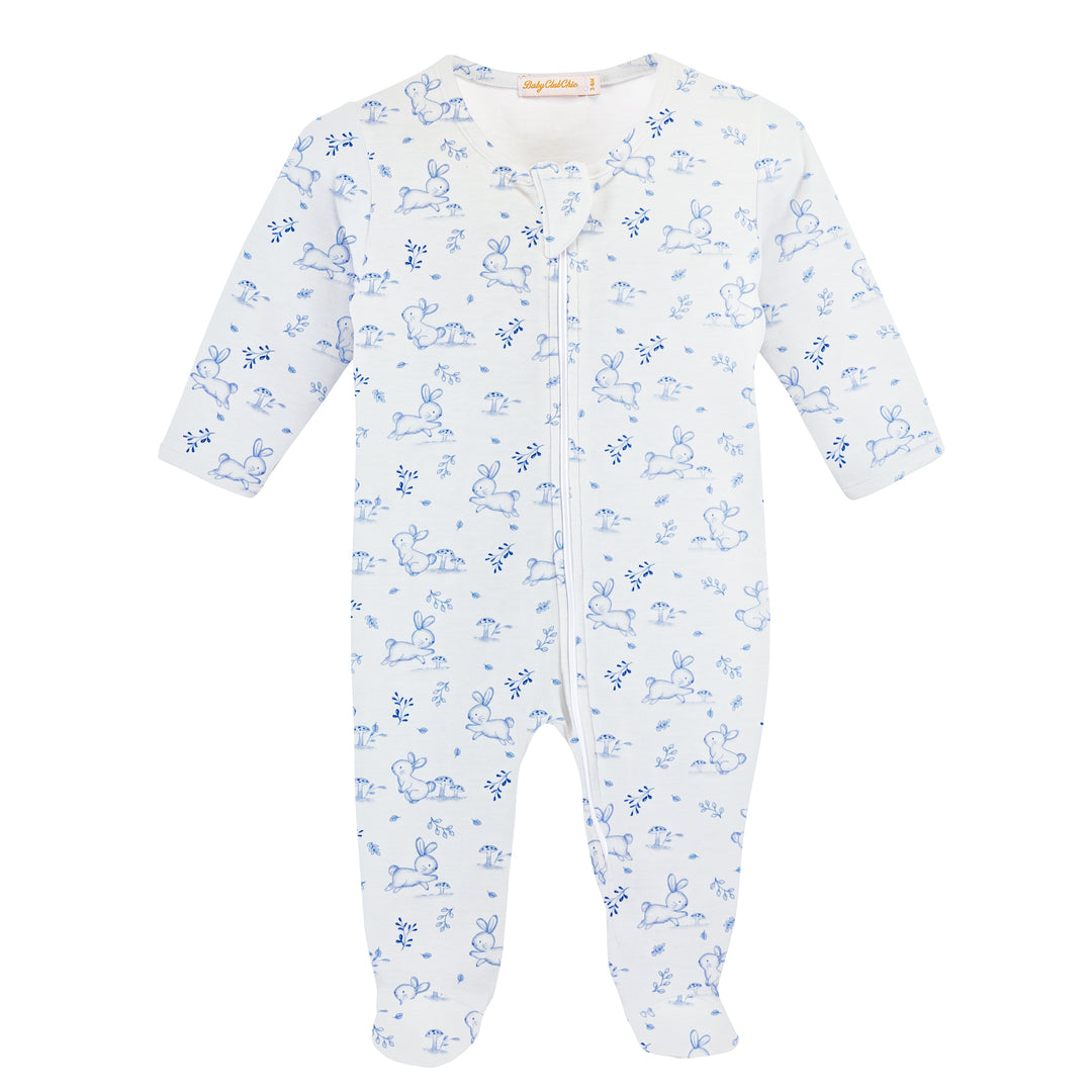 Baby Bunnies- Blue Zipped Footie