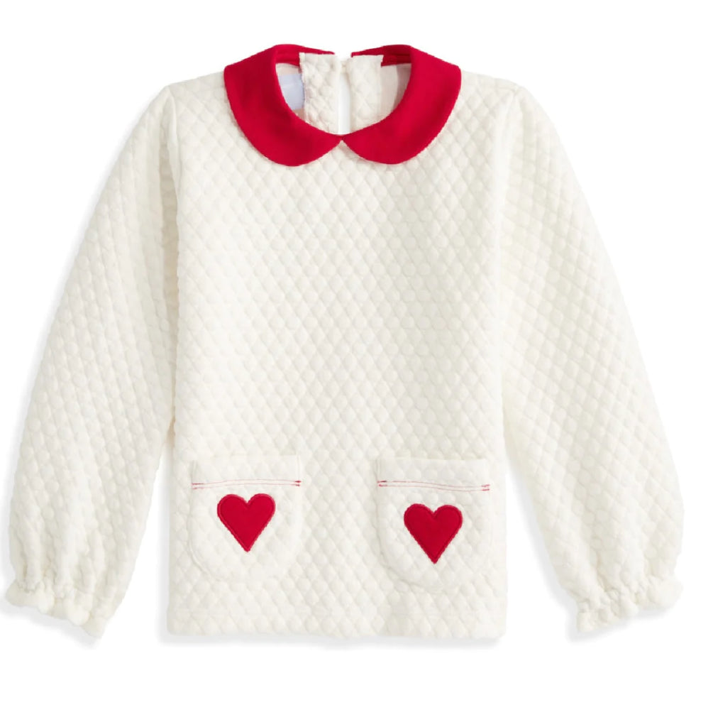 Embroidered Quilted Jersey Pullover- Hearts sz8