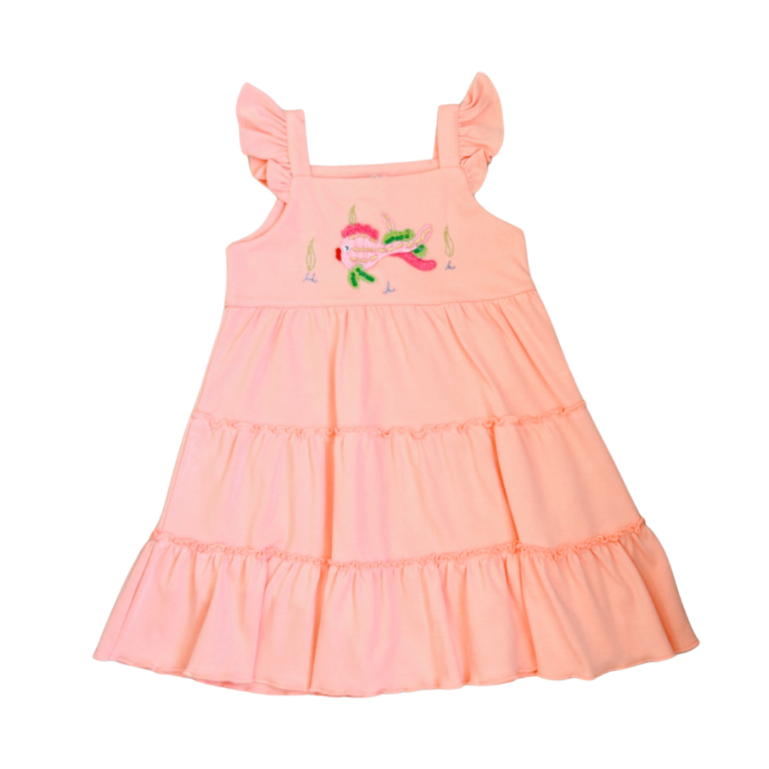 Coral Twirl Dress with Fish Applique