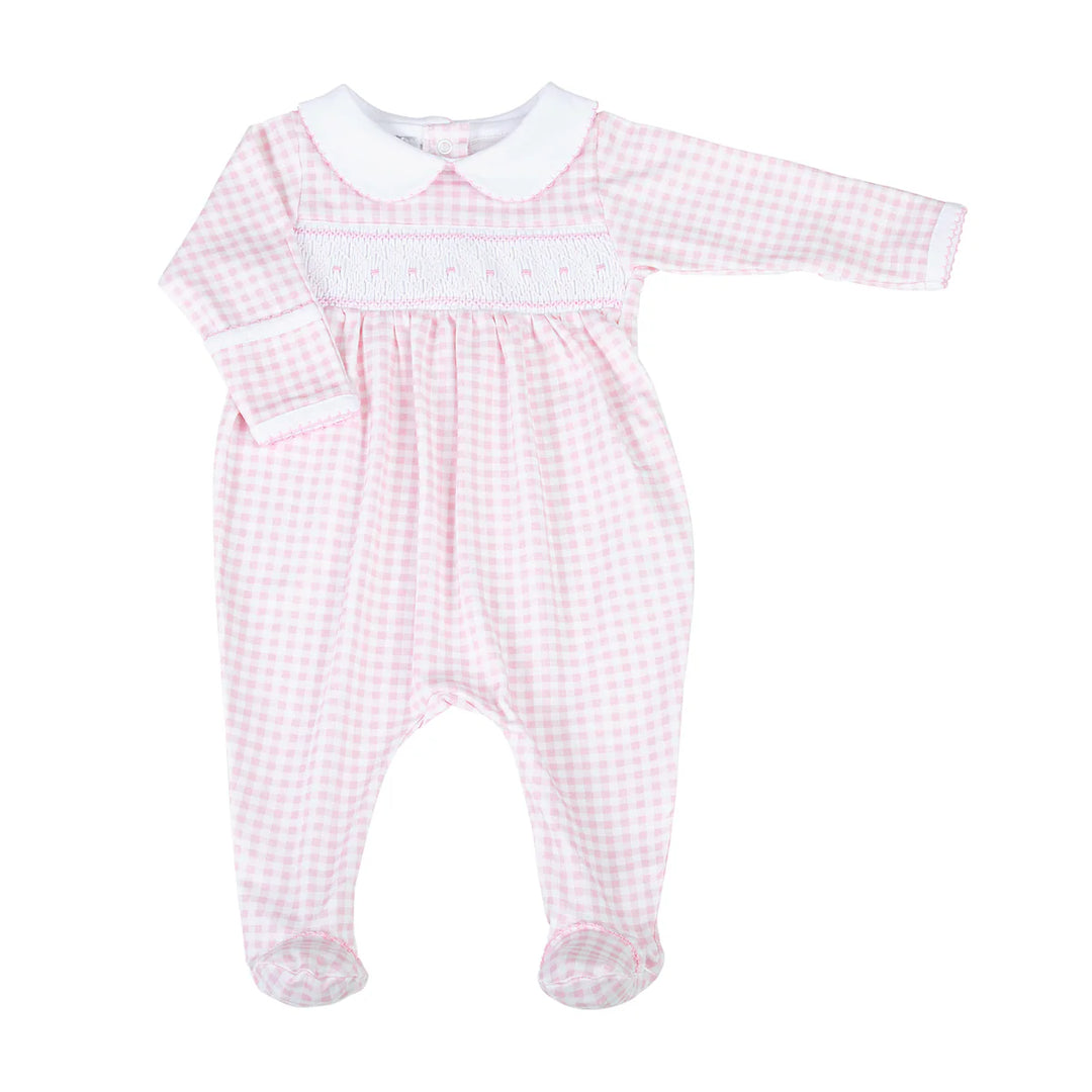Mini Checks Pink Smocked Collared Footie