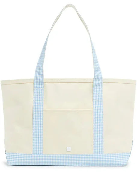 Medium Tote- Natural Coated Canvas Mist Gingham Trim