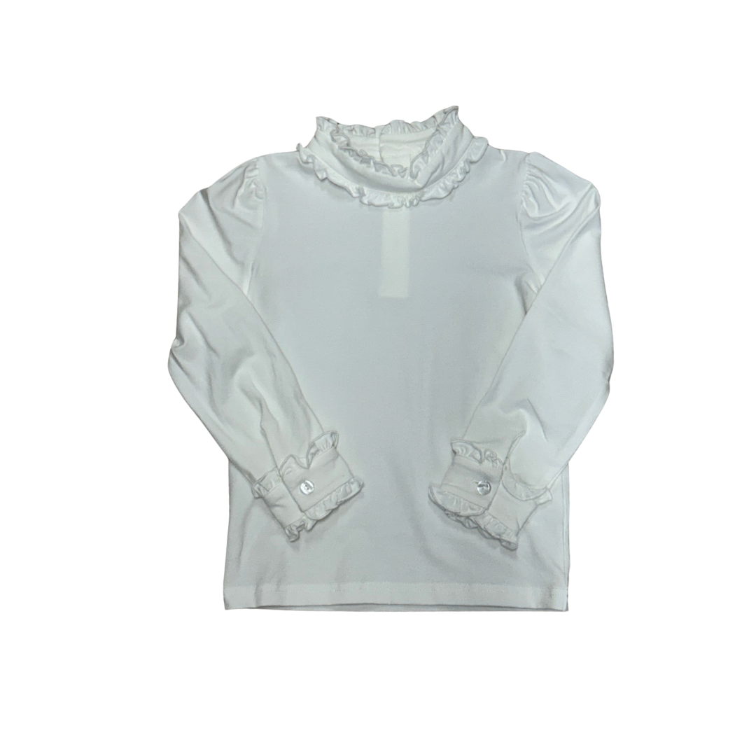 White Long Sleeve Ruffle Collar Top