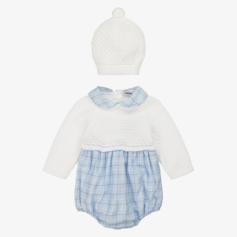 Ivory & Blue Shortie & Hat Set