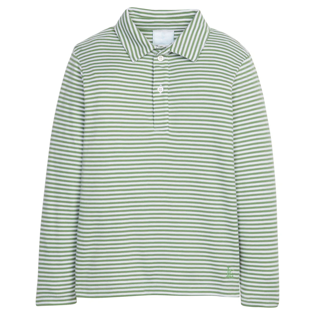 Long Sleeve Polo- Watercress Stripe