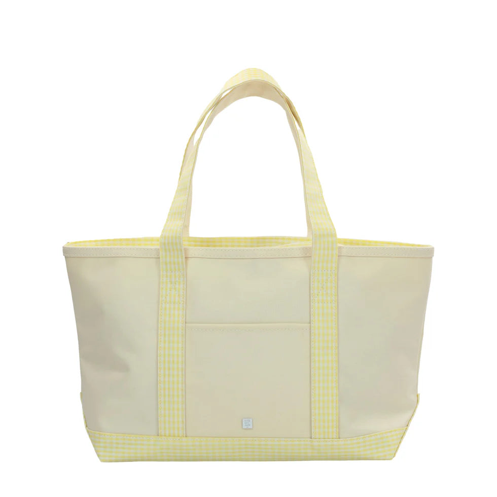 Medium Tote- Natural Coated Canvas Buttercup Gingham Trim
