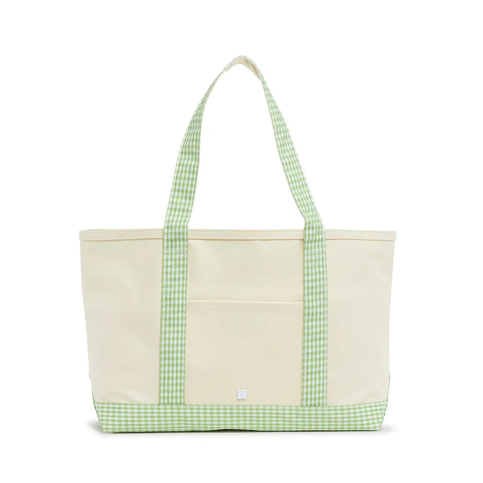 Medium Tote- Natural Coated Canvas Leaf Gingham Trim