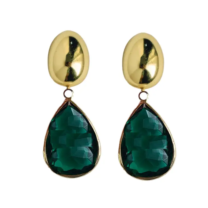 Chunky gold and green drop earrings