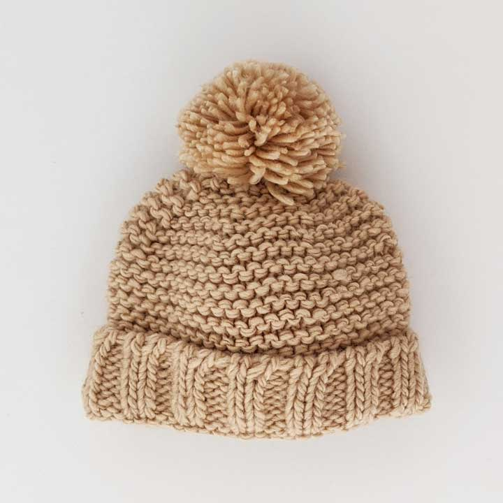 Latte Garter Stitch Beanie Hat