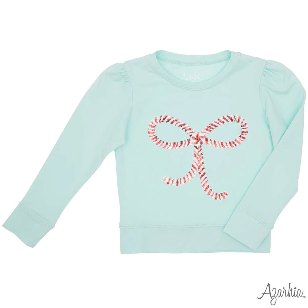 Candy Cane Bow in Sequin Mint Top