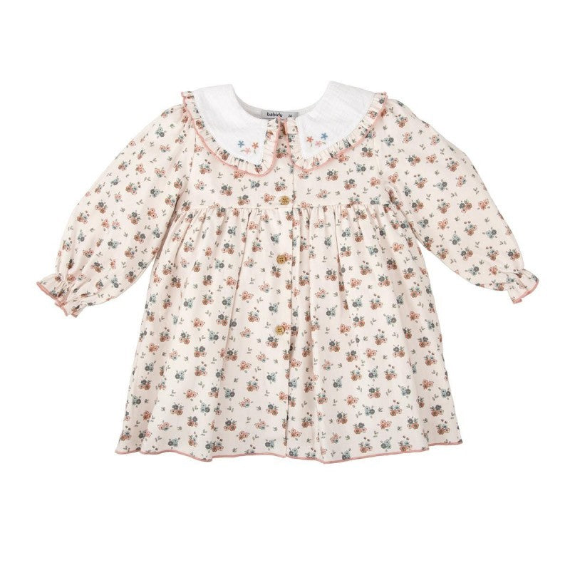 Rust Floral Dress / Embroidered Collar