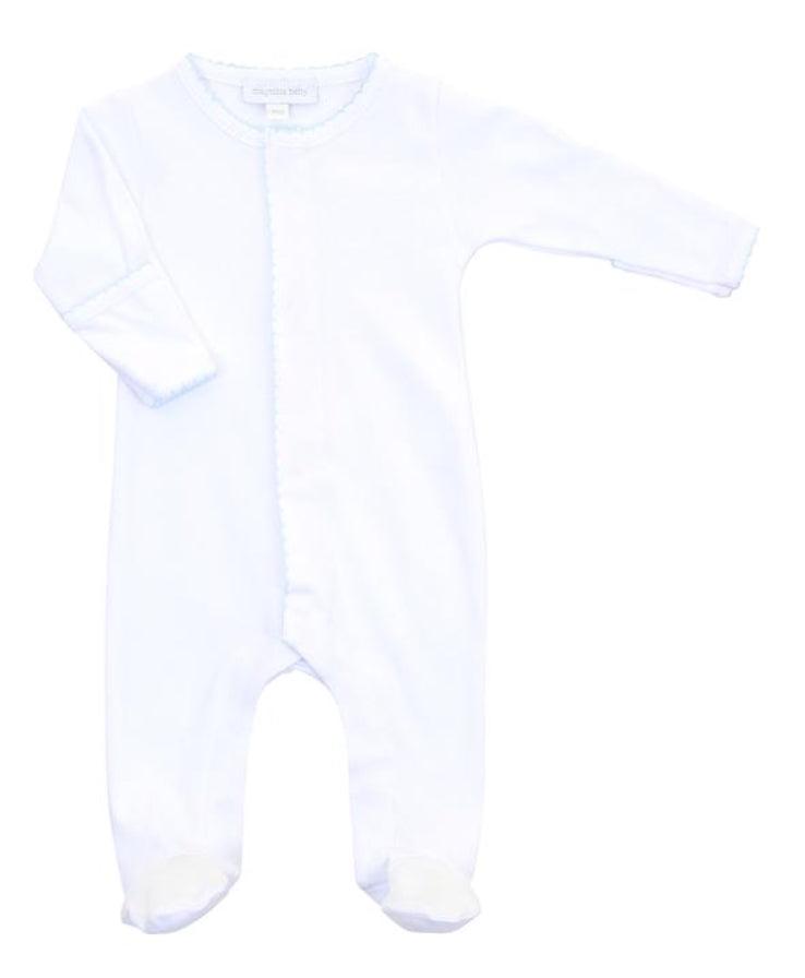 Magnolia Baby White Footie with Blue Trim - The Orange Iris
