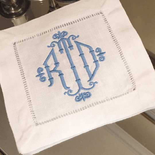 Set of 6 Embroidered Cocktail Napkins with Single Initial Monogram