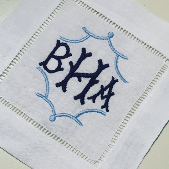 Set of 6 Embroidered Cocktail Napkins with Single Initial Monogram