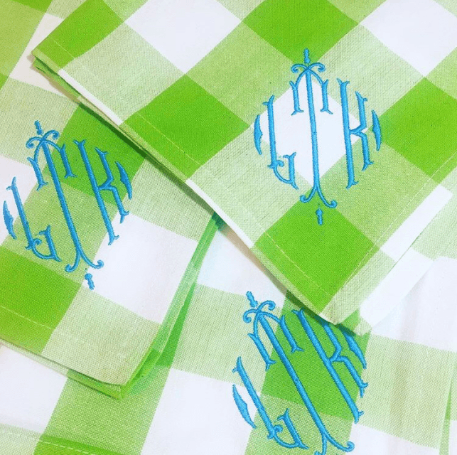 Monogrammed Green Buffalo Check Dinner Napkins - The Orange Iris
