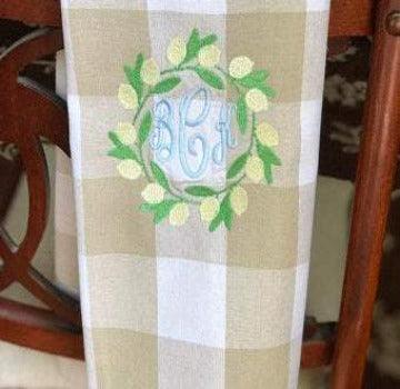 Monogrammed Lemon Wreath Kitchen Towel - The Orange Iris