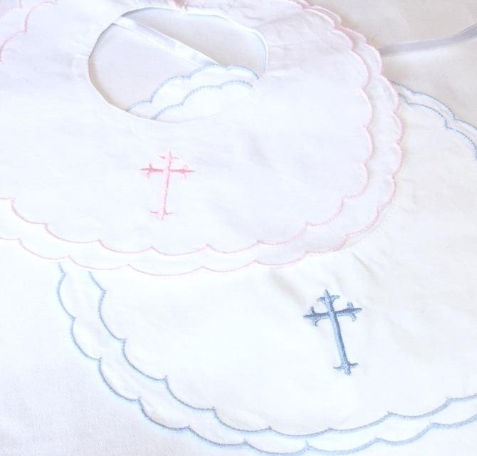 Scallop Linen Bib with Cross - The Orange Iris