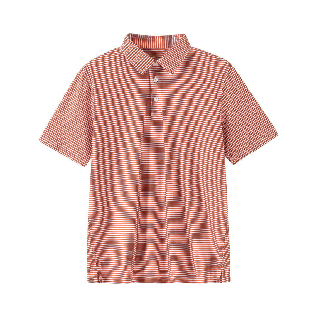 Performance Polo- Micro Stripe- Orange/Navy/White