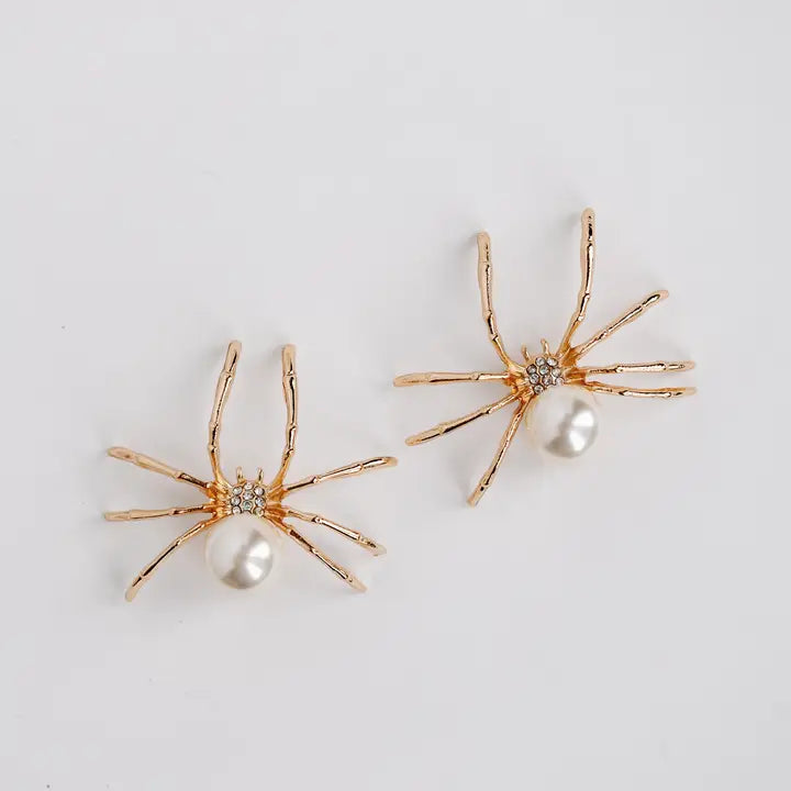 Pearl Spider Earrings- Gold