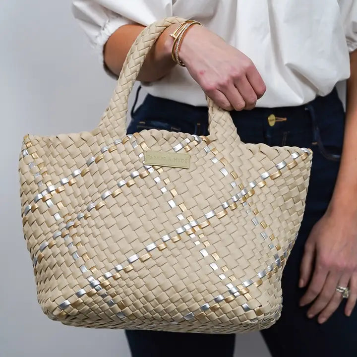 Beige Metallic Woven Tote