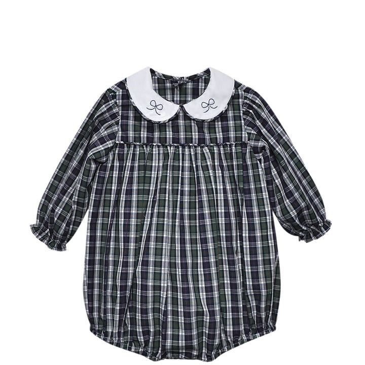 Navy Plaid Sawyer Girl Bubble- Bows