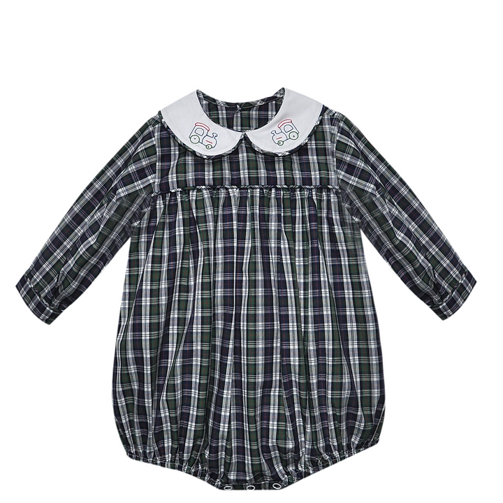 Navy Plaid Sawyer Bubble- Train