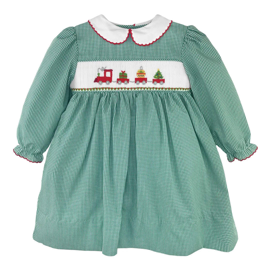 Christmas Train Hand Smocked Dress