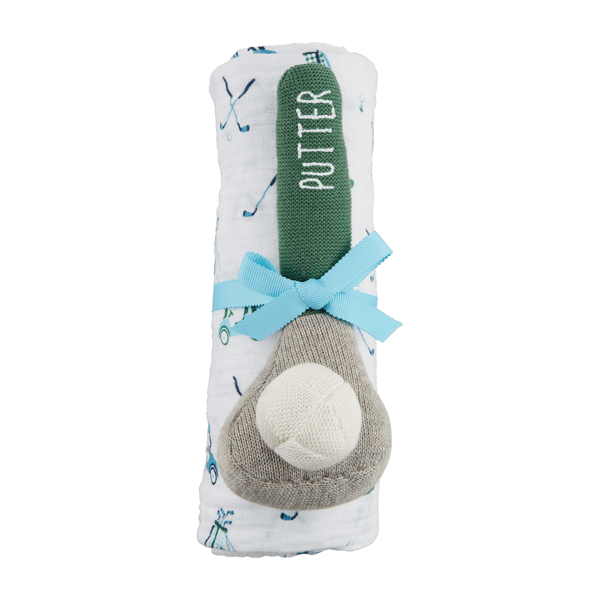 Boy Golf Swaddle and Rattle Set