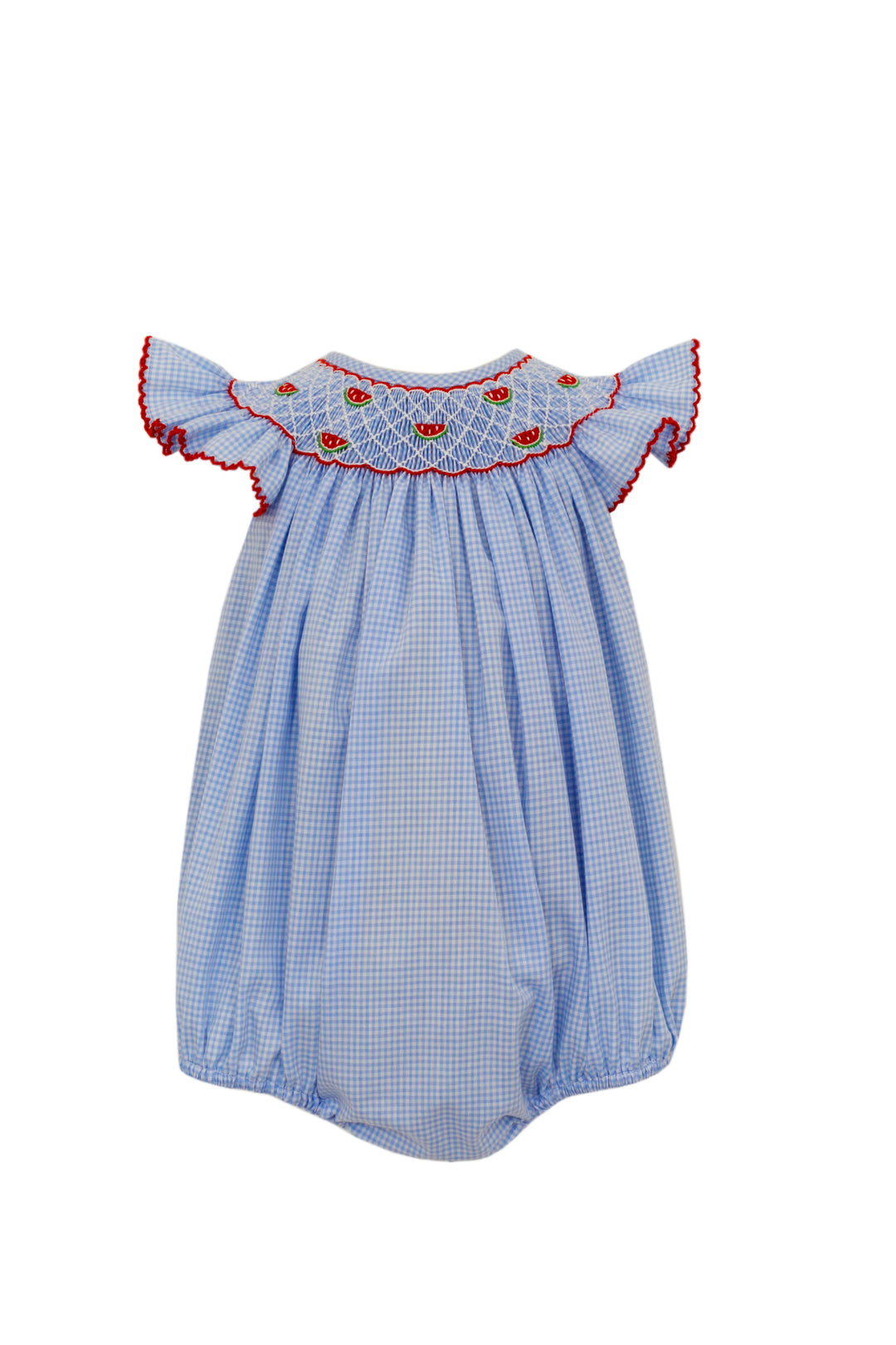 Blue Gingham Sunbubble with Watermelon Smocking