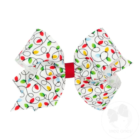 Medium Printed Christmas Bow- Lights