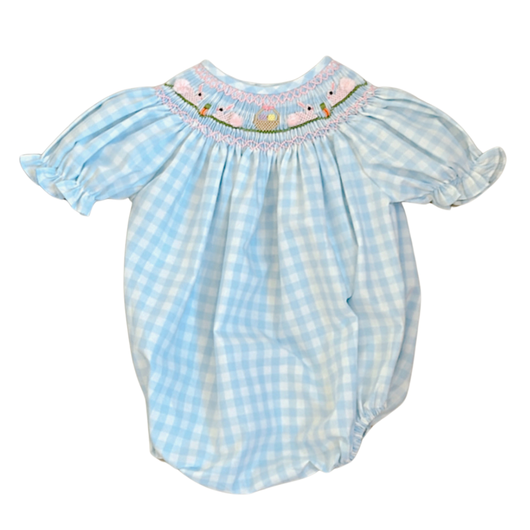 Blue Gingham Easter Bunny Smocked Bubble