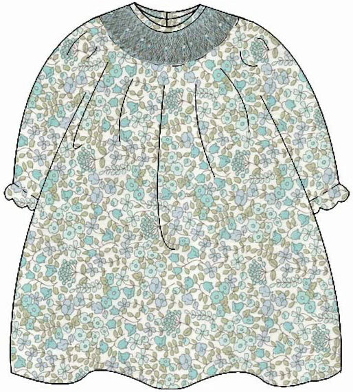 Andrea Blue Liberty Floral Bishop LONG SLEEVE Dress