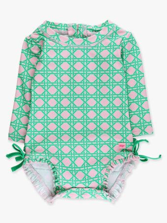 Long Sleeve Rash Guard Swim- Pink Coastal Cane