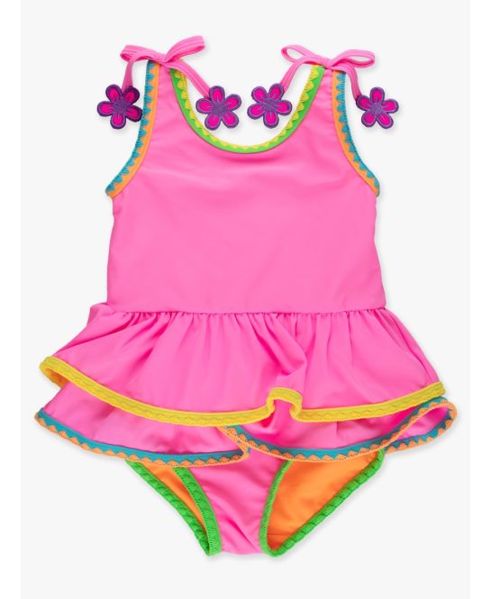 Crochet Detail Peplum Swimsuit- Pink