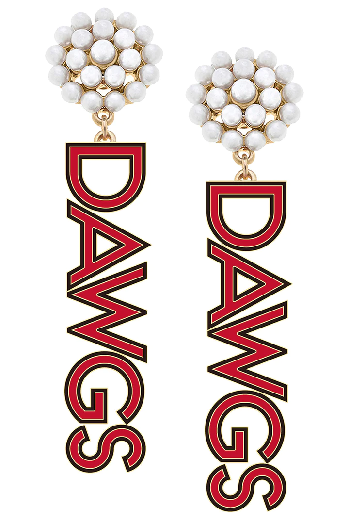 Georgia Bulldog pearl cluster drop earrings