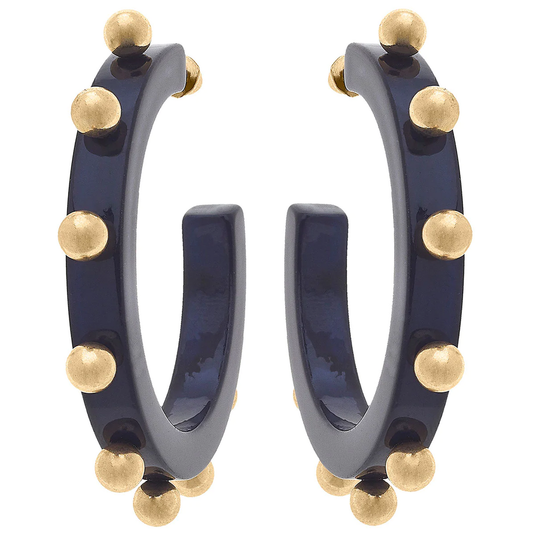 Studded hoop earrings- navy