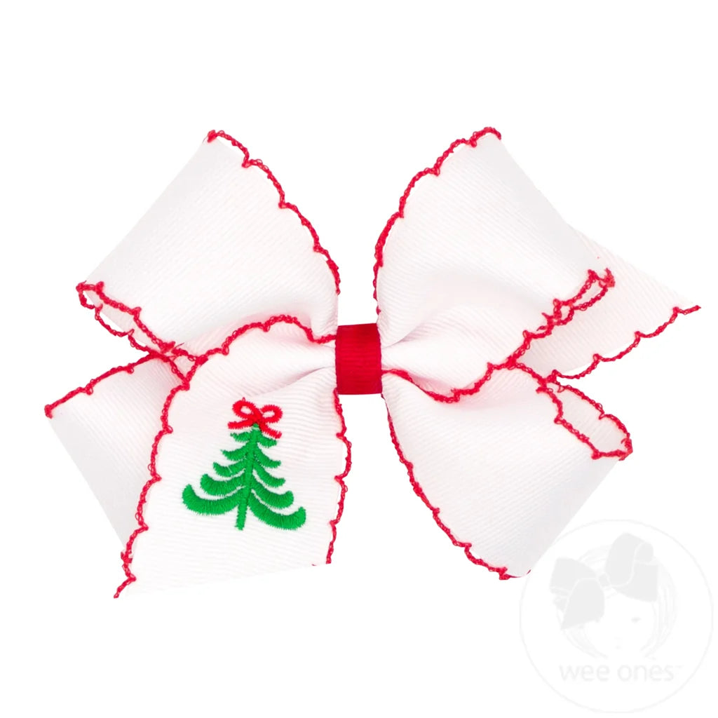 Medium Christmas Moonstitch Bow- White Tree