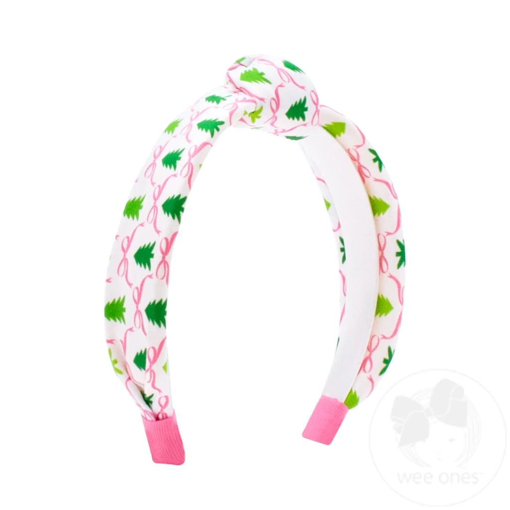 Pink Christmas Tree  Printed Knot Headband
